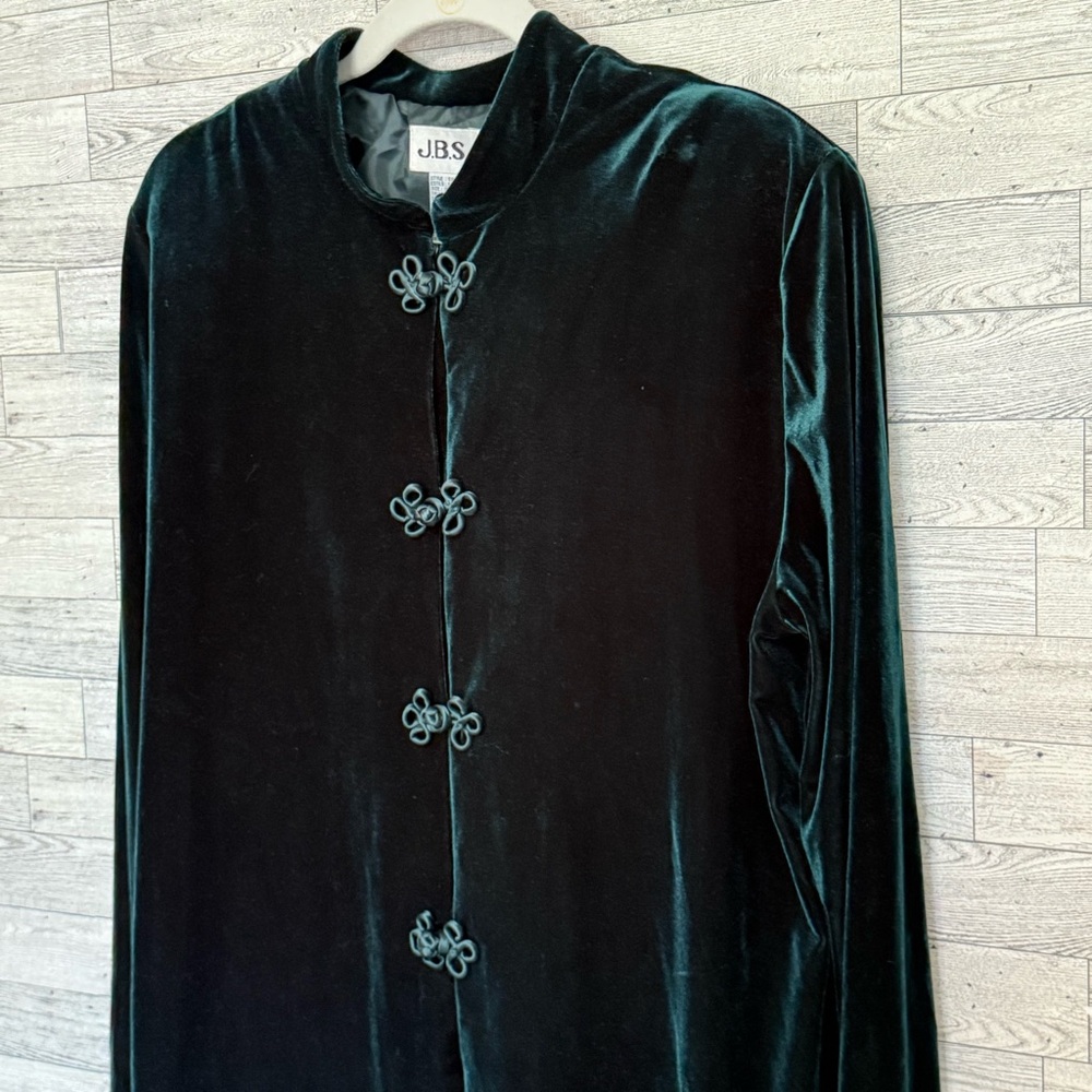 Vintage JBS LTD Jacket Womens Velvet Velour Emerald Green Sz-16 Shoulder Pads - Picture 9 of 14